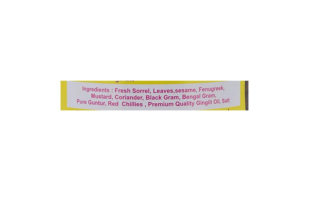 Lakshmi's Andhra Pickles & Podi's Gongura Sorrel Pickle    Jar  250 grams